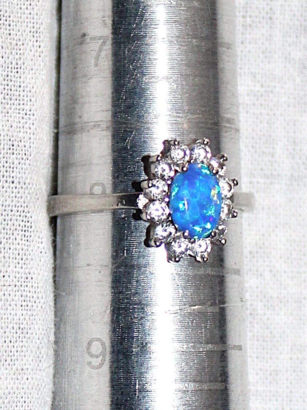 Sterling Silver Faux Opal Cubic Zirconia Ring SZ 8 - Picture 5 of 6